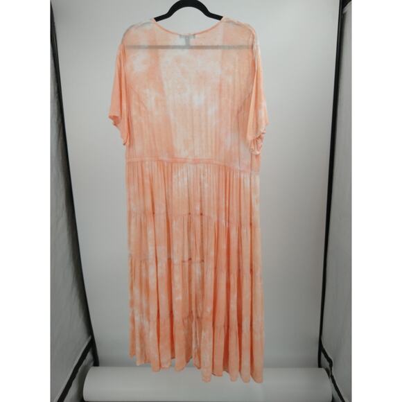 Torrid Kimono 2X Tie Dye Clip Dot Tiered Tie Front Short Sleeve Cover Up Peach - Picture 11 of 13